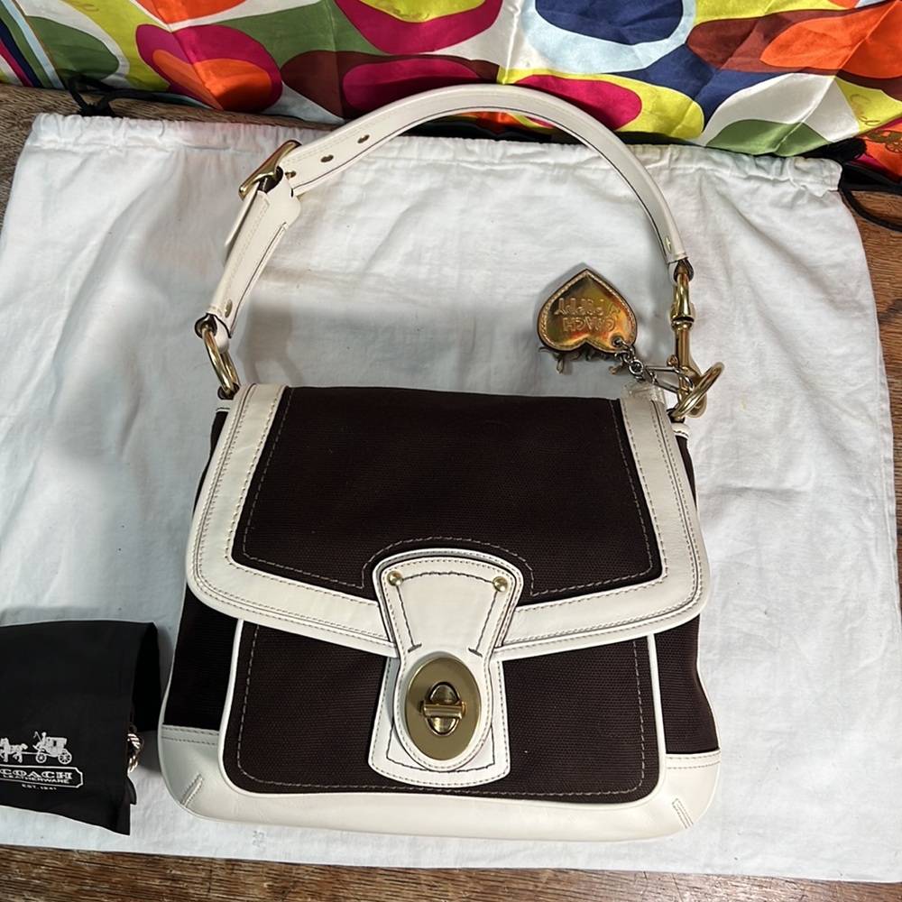 NWT Coach Legacy Stripe Parchment/Brown Slim Flap Ali Turnlock Shoulder Bag $378 - Picture 2 of 16